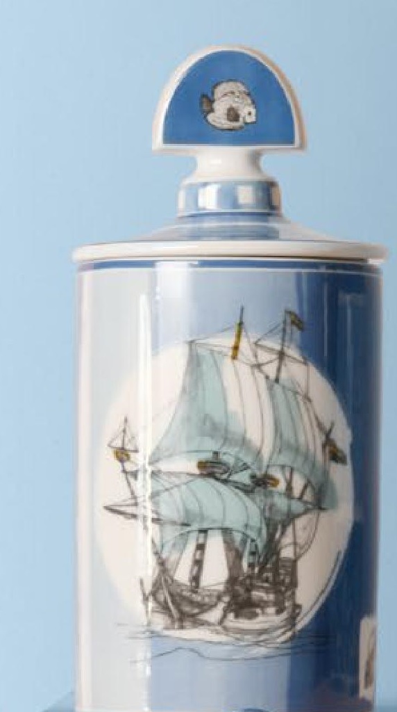 Barattolo grande  in porcellana  doppio decoro- collezione Coastal -  h 22x10 cm - Baci Milano